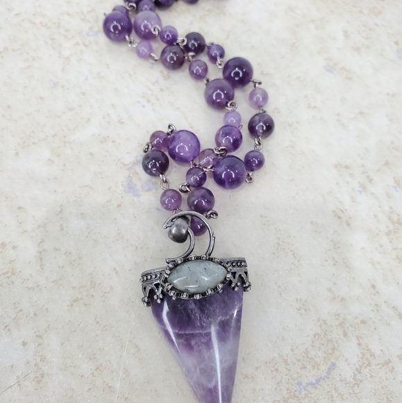 Genuine Amethyst Moon Pendant Necklace - Picture 3 of 8